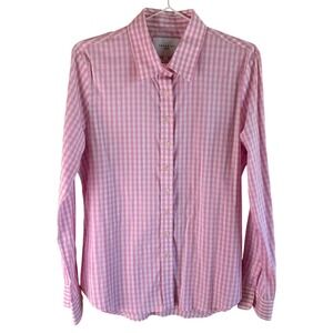 The Shirt Rochelle Behrens Pink Gingham Button Down Women Size L Stretch Cotton